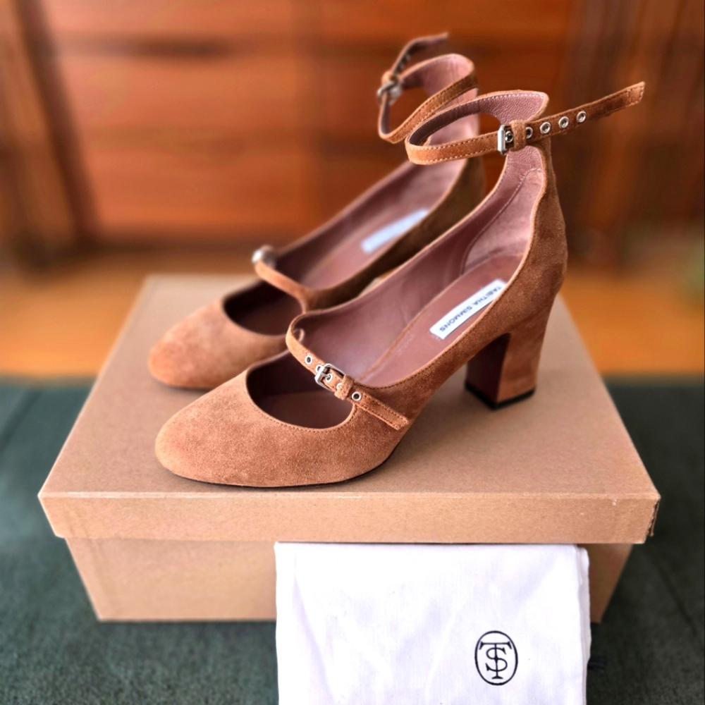 Tabitha Simmons Mary Jane Brown Suede Heels